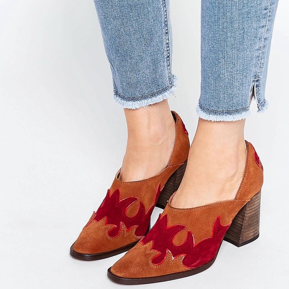 Free People Alamo Brown Suede Western Heeled Shoes SZ 40 / 9.5